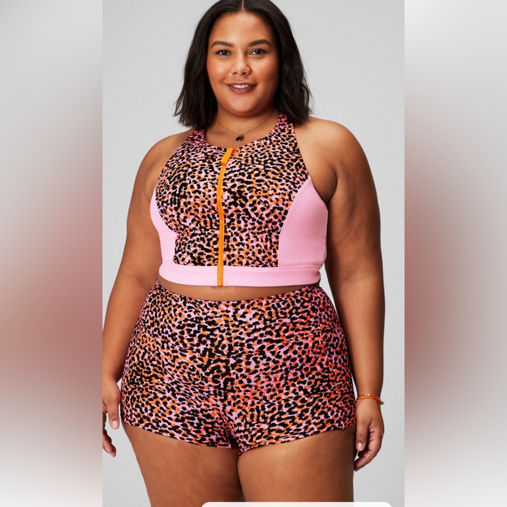 Fabletics Zip-Front Racerback Swim Top Sz 3X & High Waisted Swim Short Sz XXL/1X